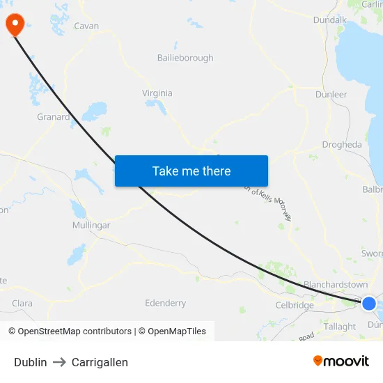 Dublin to Carrigallen map