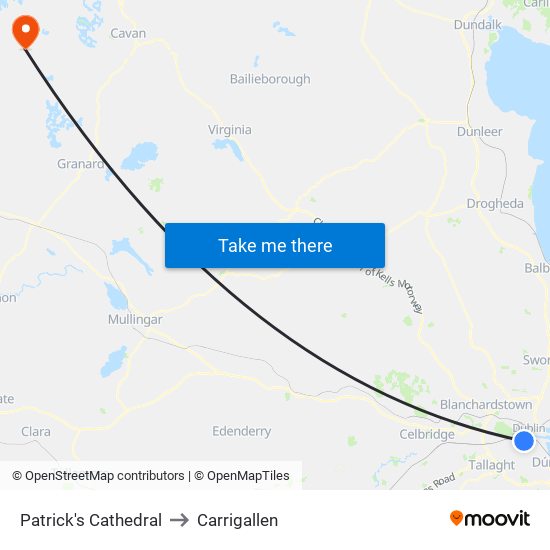 Patrick's Cathedral to Carrigallen map