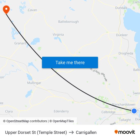 Upper Dorset St (Temple Street) to Carrigallen map