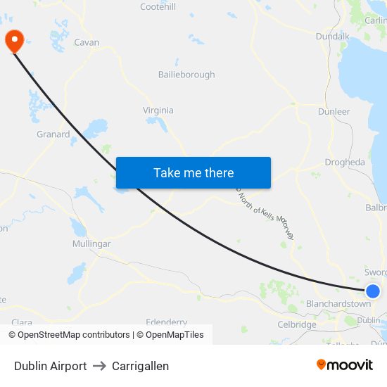 Dublin Airport to Carrigallen map