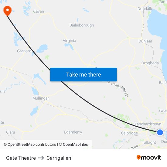 Gate Theatre to Carrigallen map