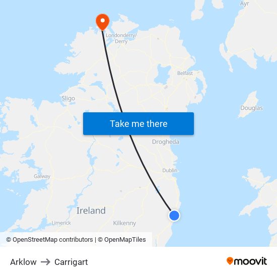 Arklow to Carrigart map