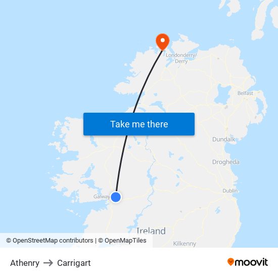 Athenry to Carrigart map