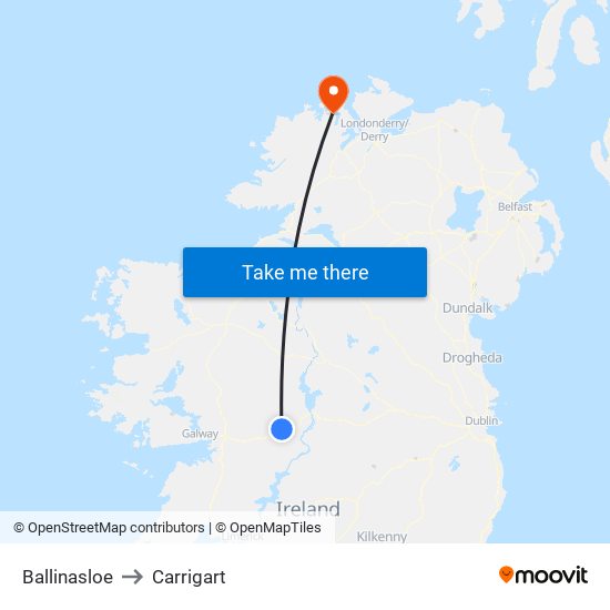 Ballinasloe to Carrigart map