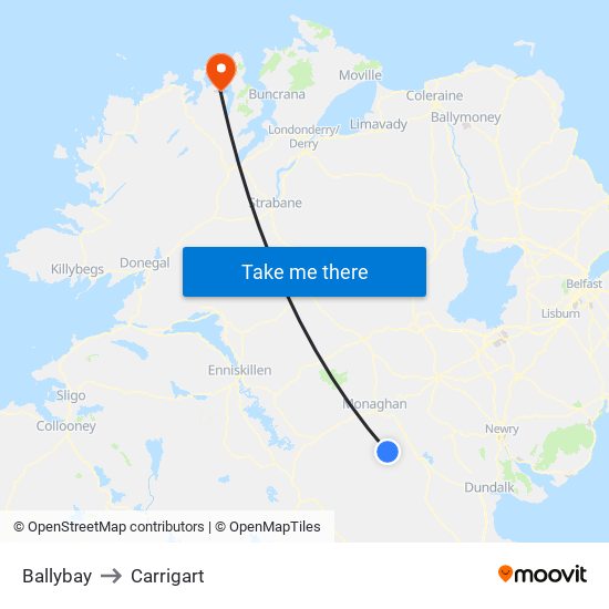 Ballybay to Carrigart map