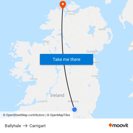 Ballyhale to Carrigart map