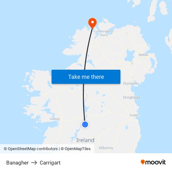 Banagher to Carrigart map