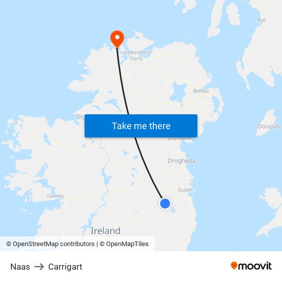 Naas to Carrigart map
