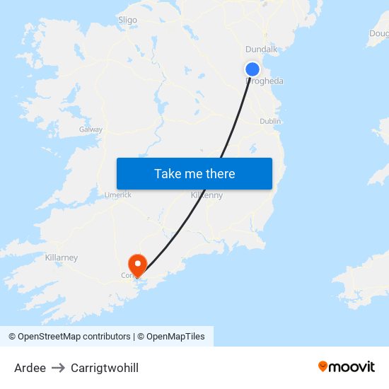 Ardee to Carrigtwohill map