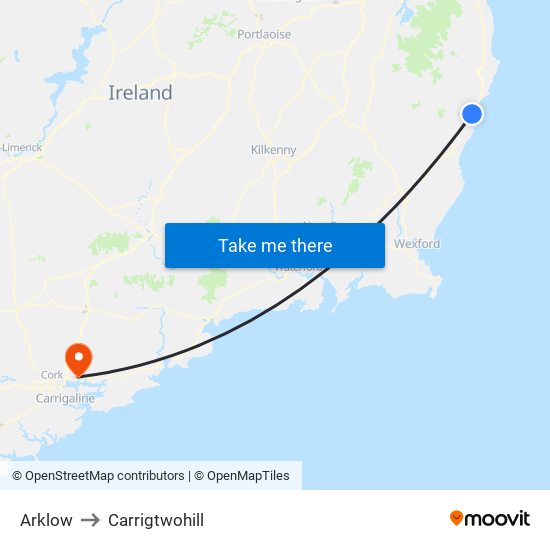 Arklow to Carrigtwohill map