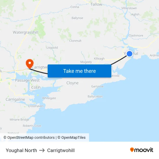 Youghal North to Carrigtwohill map
