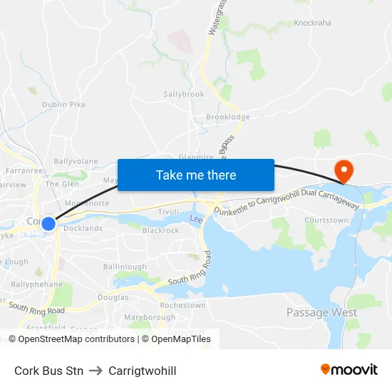 Cork Bus Stn to Carrigtwohill map