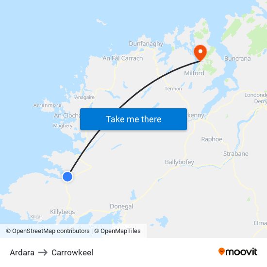 Ardara to Carrowkeel map
