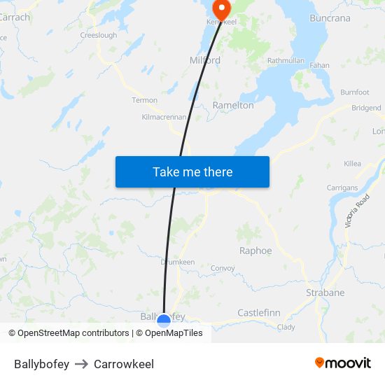 Ballybofey to Carrowkeel map