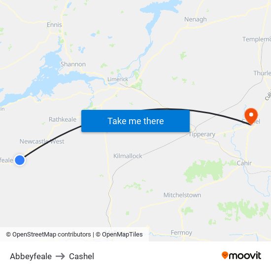 Abbeyfeale to Cashel map