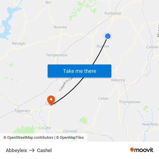 Abbeyleix to Cashel map