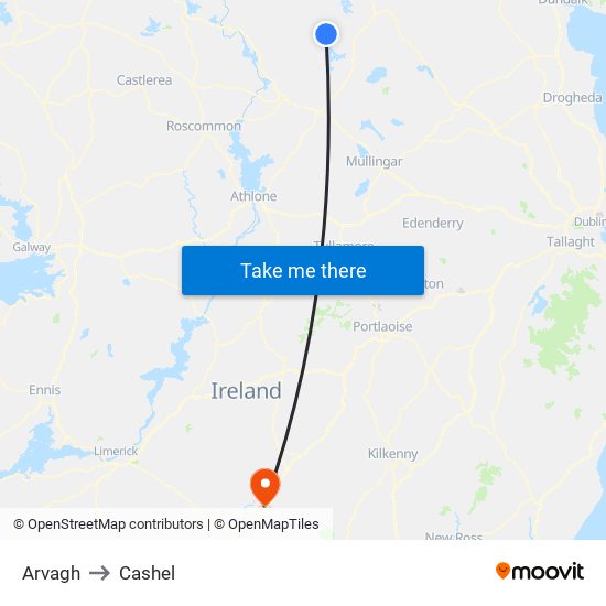 Arvagh to Cashel map