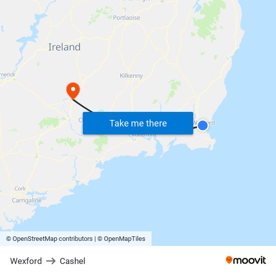 Wexford to Cashel map