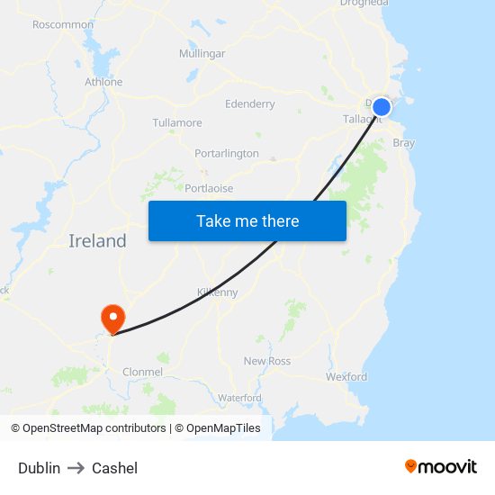 Dublin to Cashel map