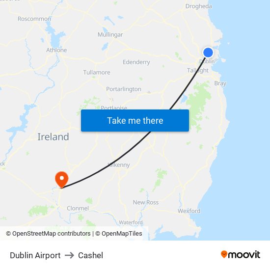 Dublin Airport to Cashel map