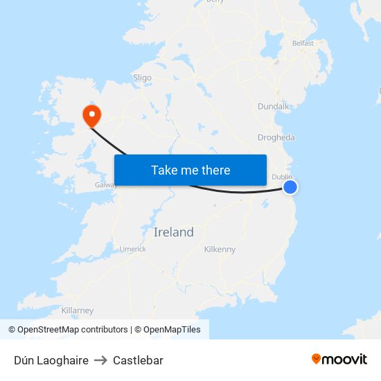 Dún Laoghaire to Castlebar map