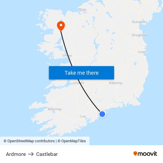 Ardmore to Castlebar map