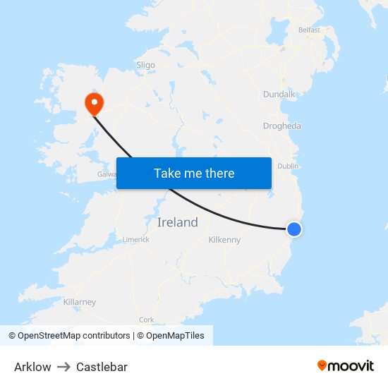 Arklow to Castlebar map