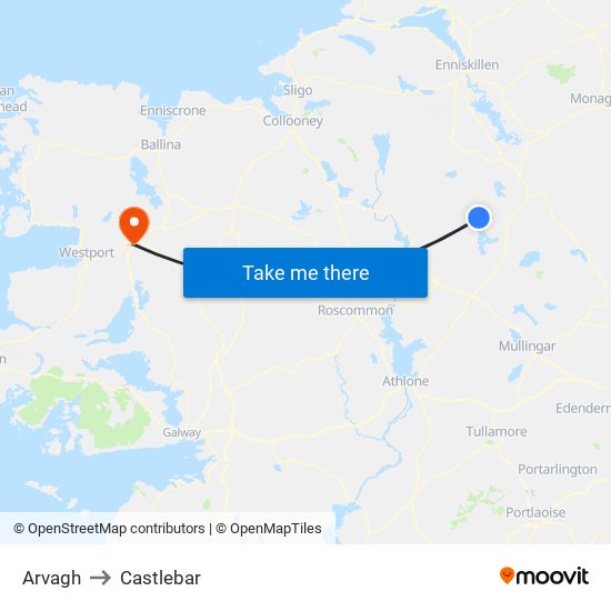 Arvagh to Castlebar map