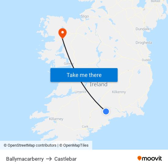 Ballymacarberry to Castlebar map