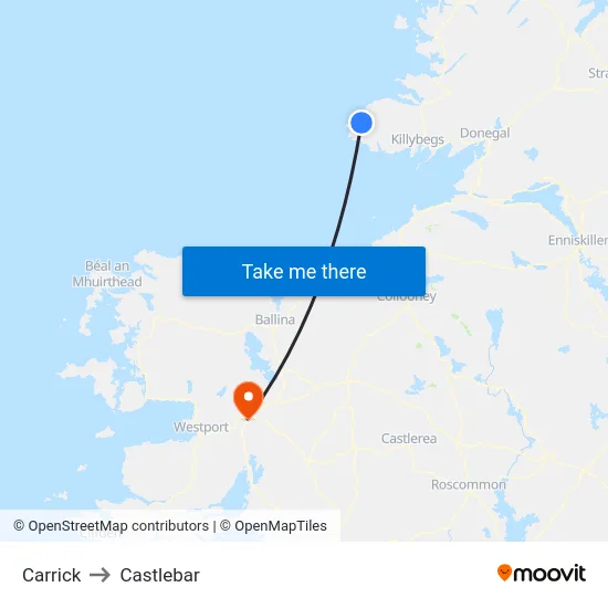 Carrick to Castlebar map