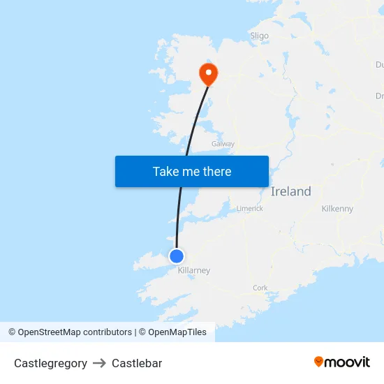 Castlegregory to Castlebar map