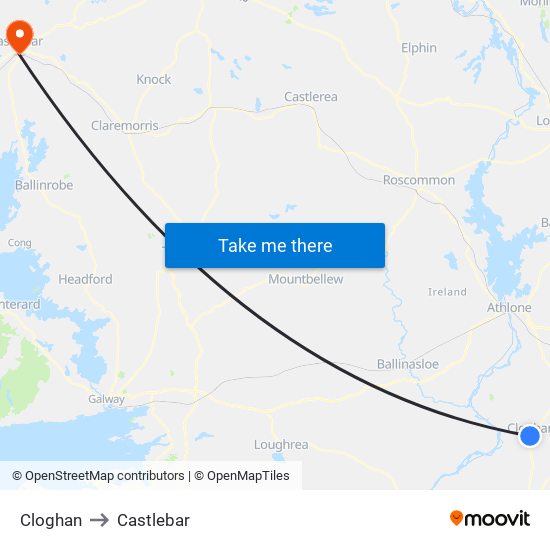 Cloghan to Castlebar map