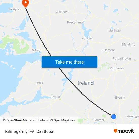 Kilmoganny to Castlebar map