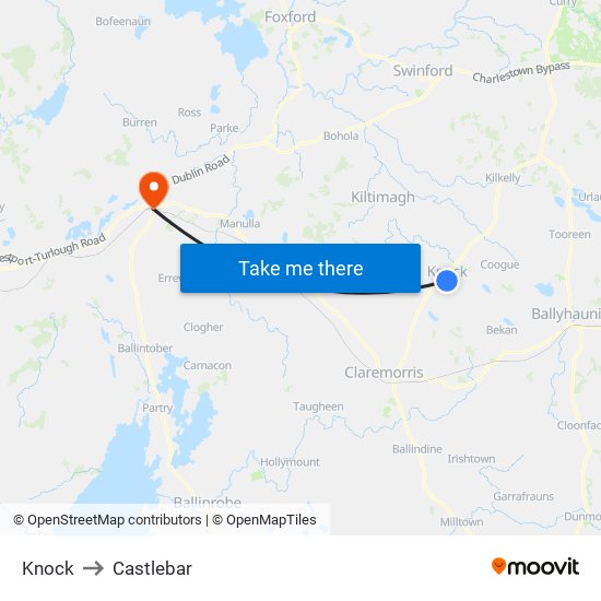 Knock to Castlebar map