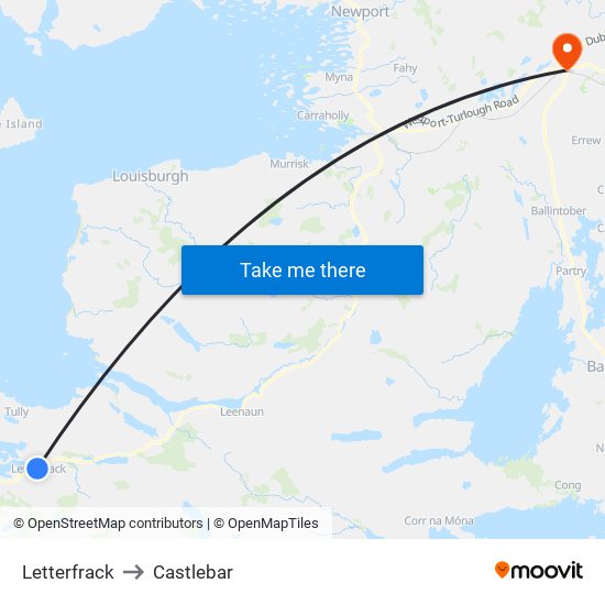 Letterfrack to Castlebar map