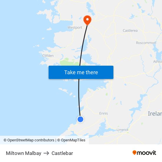 Miltown Malbay to Castlebar map