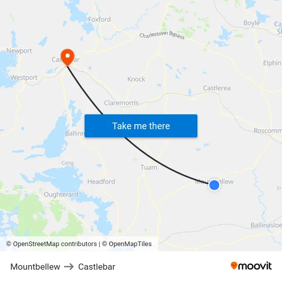 Mountbellew to Castlebar map