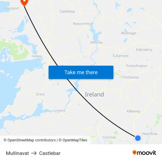 Mullinavat to Castlebar map