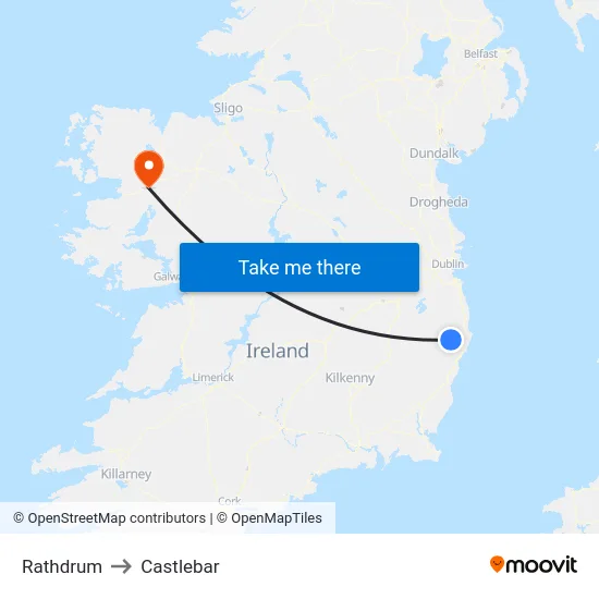Rathdrum to Castlebar map