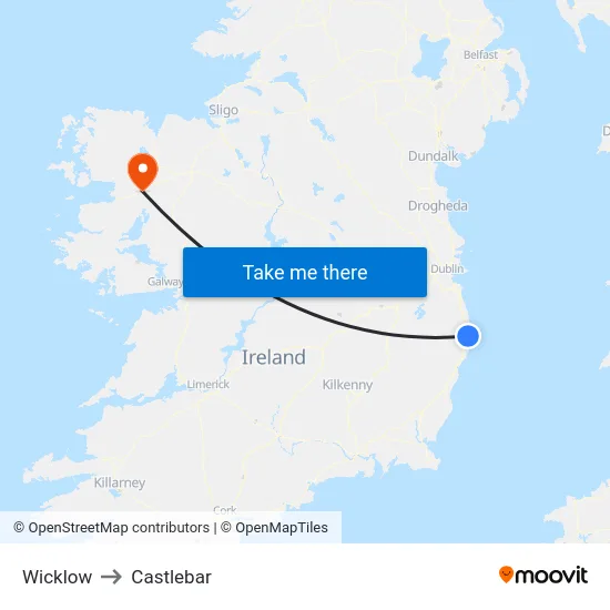 Wicklow to Castlebar map