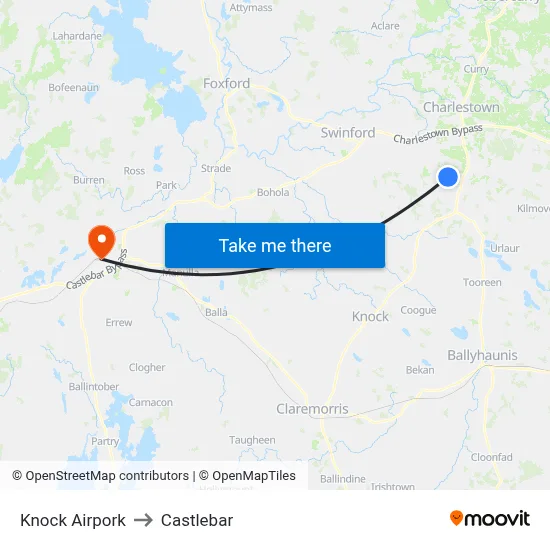 Knock Airpork to Castlebar map