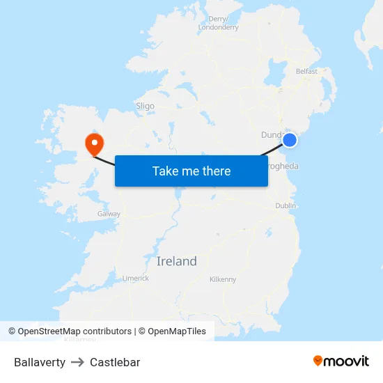 Ballaverty to Castlebar map