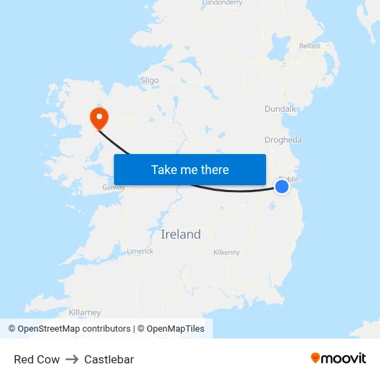 Red Cow to Castlebar map