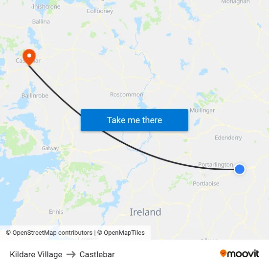 Kildare Village to Castlebar map