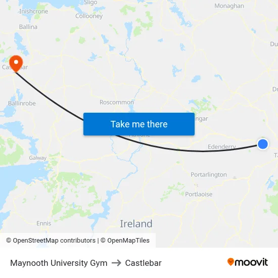 Maynooth University Gym to Castlebar map