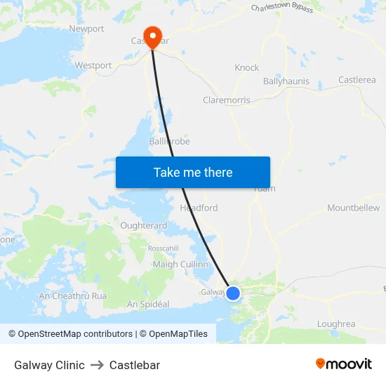 Galway Clinic to Castlebar map