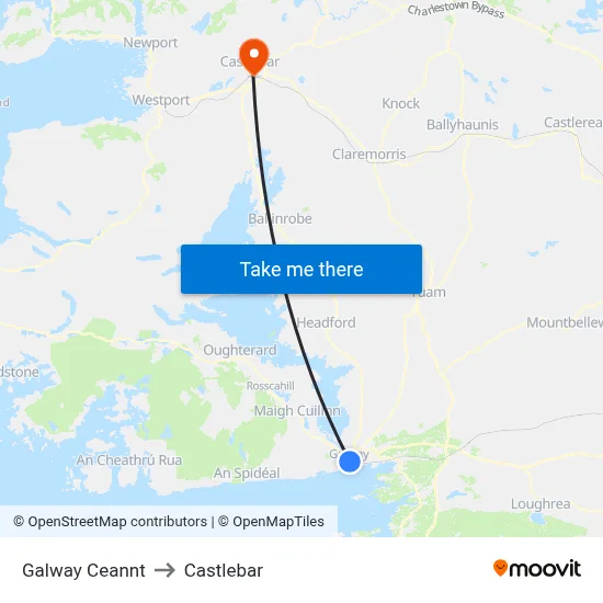 Galway Ceannt to Castlebar map