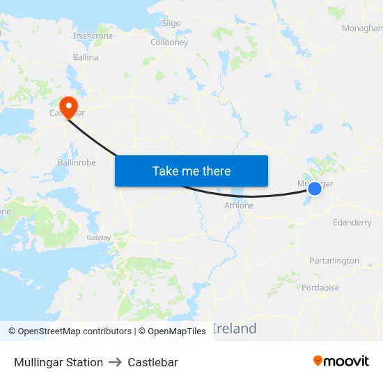 Mullingar Station to Castlebar map