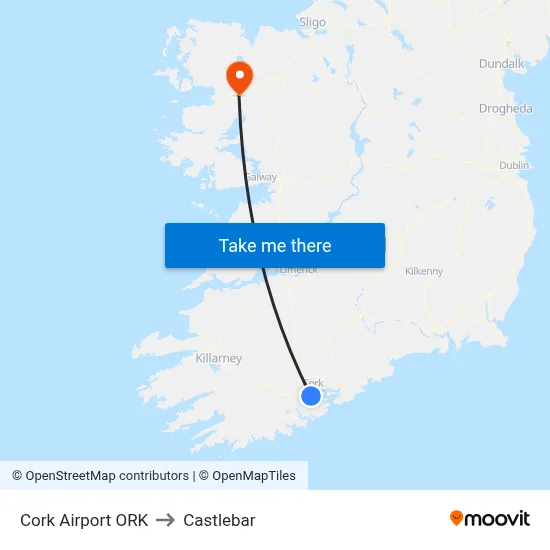 Cork Airport ORK to Castlebar map