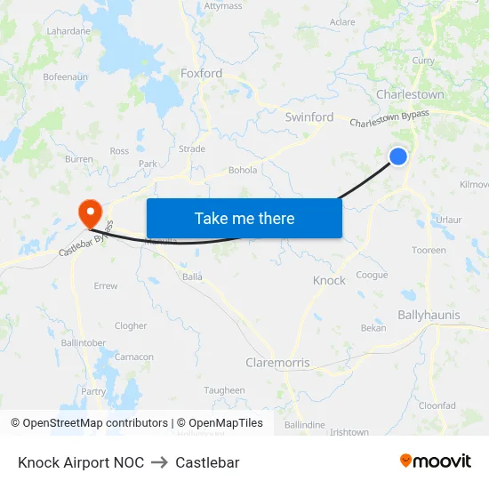 Knock Airport NOC to Castlebar map